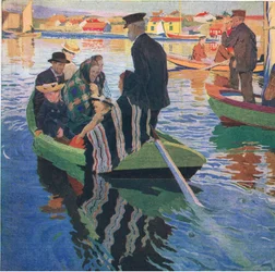 Kirchgänger in Booten